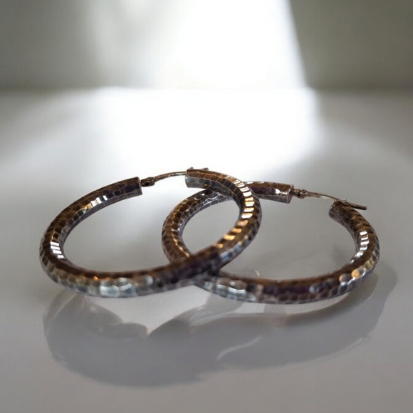 Impressive Vintage JCM Jacmel Mauritius Sterling Silver 925 Hammered Hoop Earrin - Picture 8 of 16